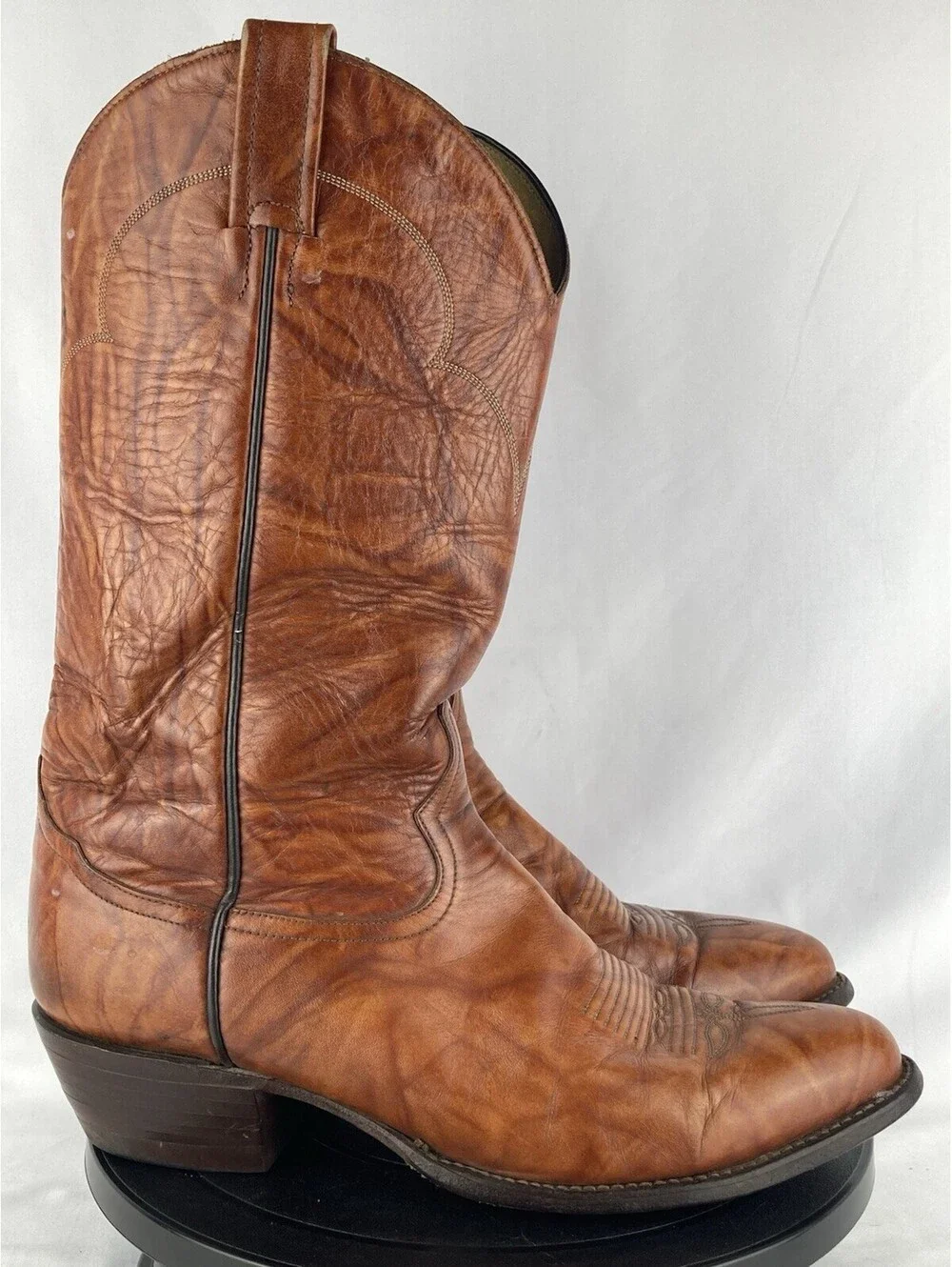 Vintage Men’s 9.5 Tony Lama 5084 Cowboy Boots Cognac Brown Leather USA Made